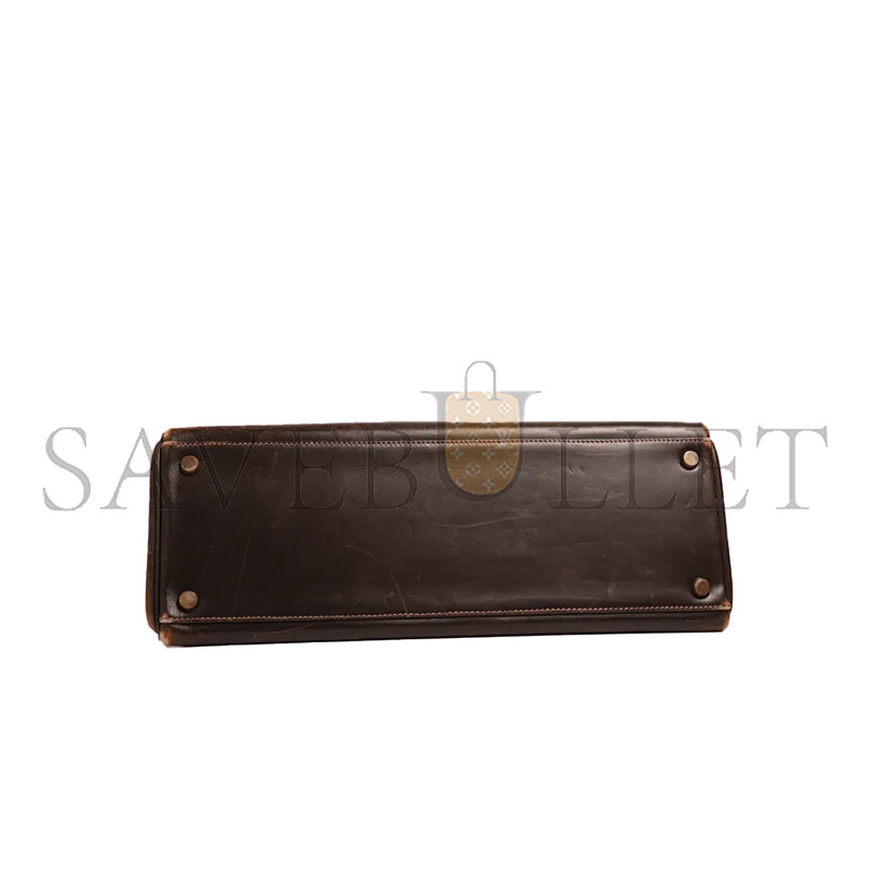 HERMES KELLY 32 BOX LEATHER CHOCOLATE BROWN GOLD HARDWARE (32*23*10.5cm)